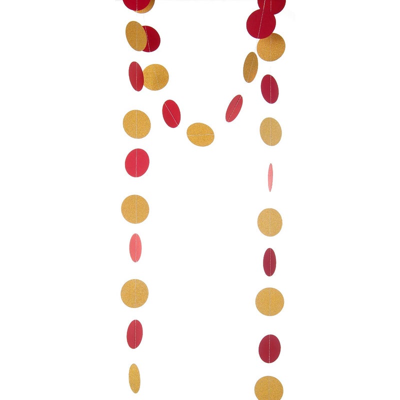 Weven Red and Gold Glitter Paper Garland Circle Dot Party Banner Streamer Backdrop Hanging Decorations for Baby Shower Birthday Wedding Dessert Table Decoration, 2" in Diameter, 3 pcs, 30 Feet in Total - Image 2